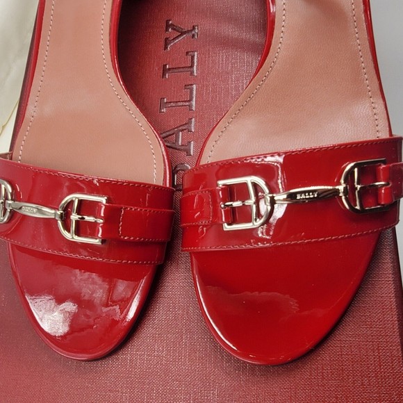 bally cloto calf patent leather women shoes sandals lipstick bnwt - Picture 8 of 12